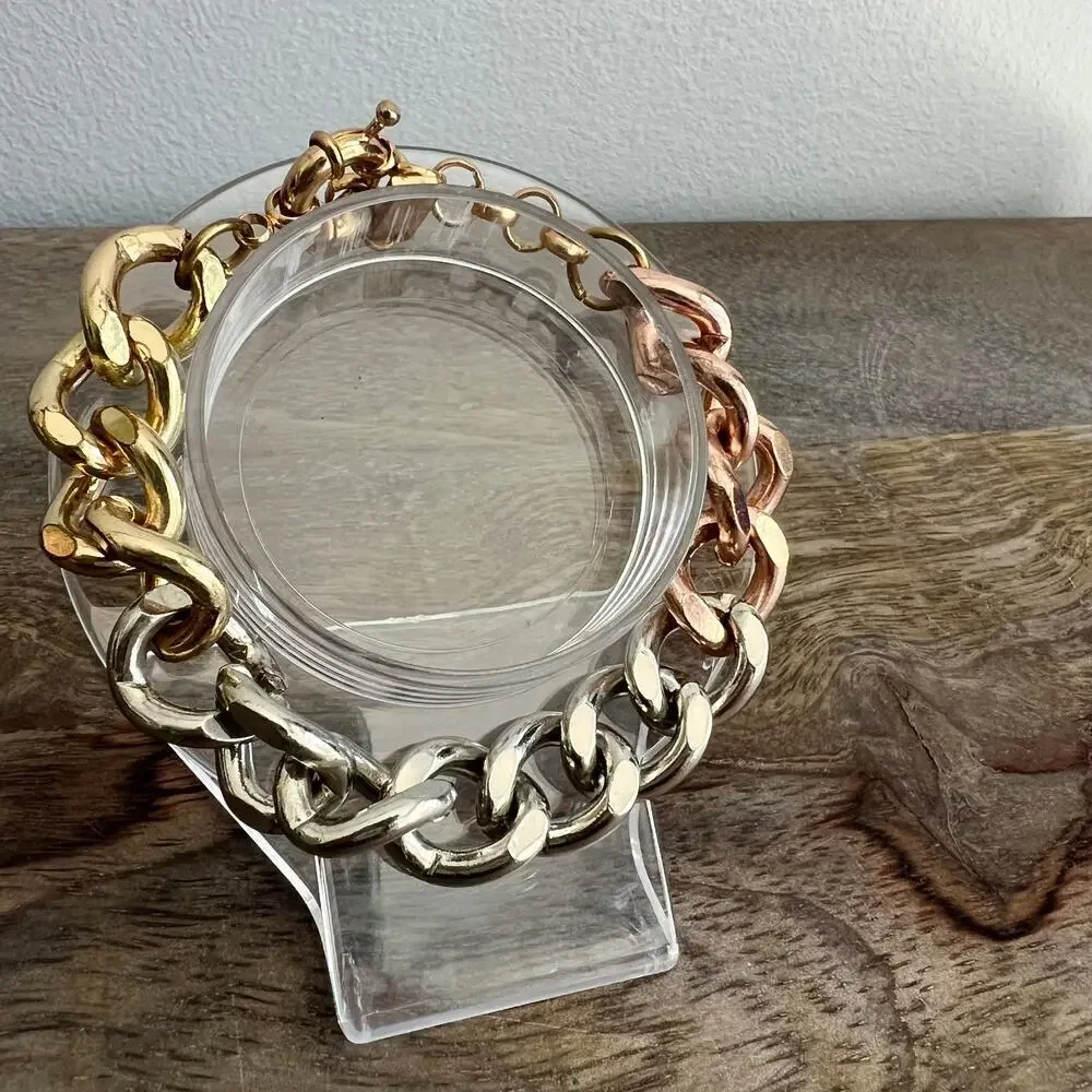 Luv AJ Metallic Ombre Gold, Silver, Rose Gold Chunky Link Bracelet